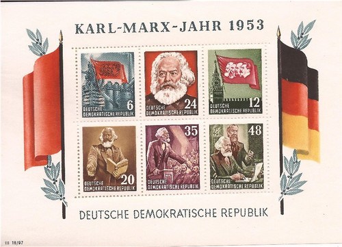Withdrew 02-25-19-Germany (GDR) - 1953 Karl Marx - 6 Stamp Souvenir Sheet -   #144a