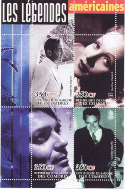 Movie Legends Bogart Dietrich, Gable, Chaplin 2 Stamp Mint Sheet M0692