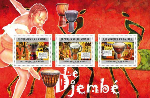 Guinea - 2011 Musical Instruments Djembe Drums - 3 Stamp Sheet 7B-1633