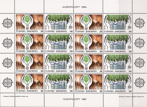 Greece - 1986 Europa, Forest Fire Prevention - 16 Stamp Sheet #1569a