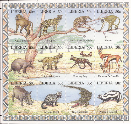 Withdrew 03-07-19-Liberia - 1997 Wildlife - 12 Stamp Sheet -   - Scott #1240