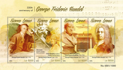 Withdrew 03-15-19-Sierra Leone - 2015 George Frideric Handel - 4 Stamp Sheet - SRL15601a