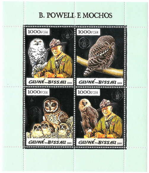 Guinea-Bissau Owls & Powell Silver Foil Sheet 5p06as