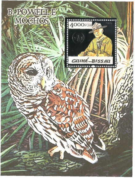 Guinea-Bissau Owls & Powell Silver Foil Sheet 5p06bs