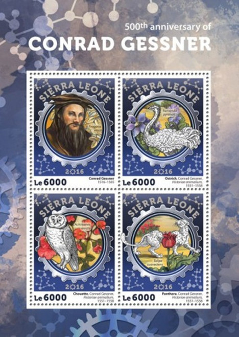 Sierra Leone - 2016 Conrad Gessner - 4 Stamp Sheet - SRL16412a