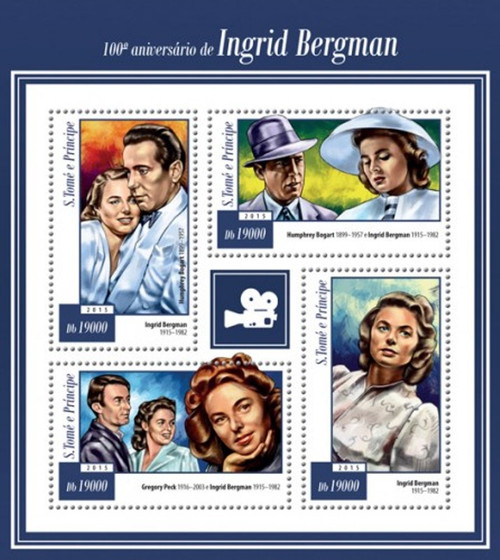St. Thomas - 2015 Ingrid Bergman - 4 Stamp Sheet - ST15109a