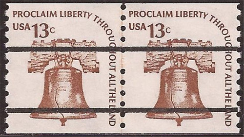US Stamp - 1975 Liberty Bell - Untagged Bureau Line Pair - Scott #1618a