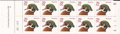 US Stamp - 1991 Wood Duck - Booklet Pane of 20 Stamps - Scott #BK175