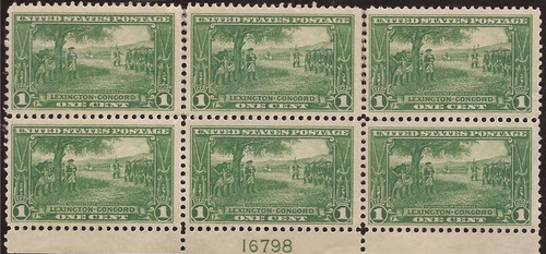 US Stamp 1925 1c Lexington-Concord Plate Block of 6 Stamps VF NH #617