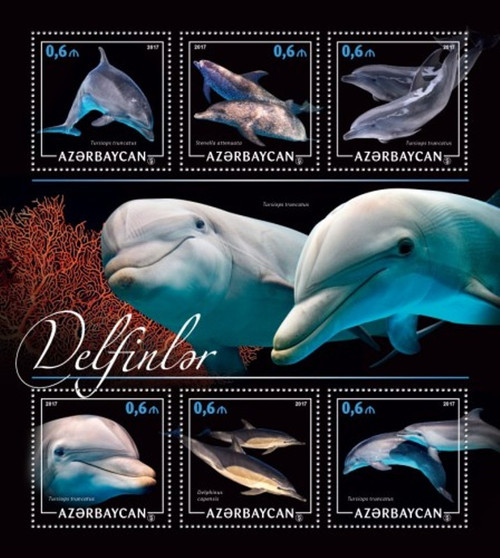 Azerbaijan - 2017 Dolphins on Stamps - 6 Stamp Sheet - AZRB17207a