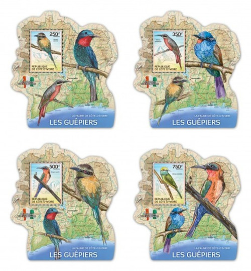 Ivory Coast - 2017 Bee-eaters - 4 Delux Souvenir Sheets - IC14103d