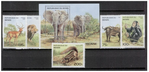 Benin - Animals Elephant, Lion - 5 Stamp Set + S/S Scott 774-9 2B-219