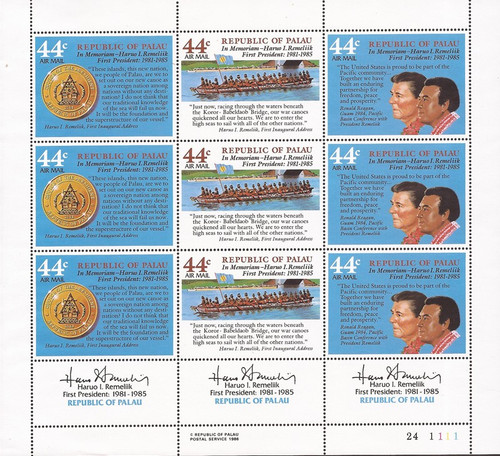 Palau - 1986 President Remelik Memoriam - Stamp Sheet - Scott #C16a