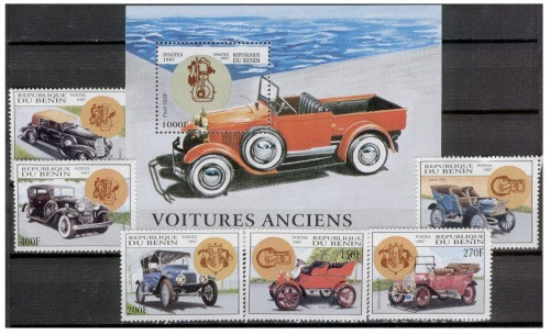 Benin - Antique Cars 6 Stamp Set, Souvenir Sheet 987-93