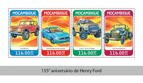 Mozambique - 2018 Henry Ford Cars - 4 Stamp Sheet - MOZ18325a