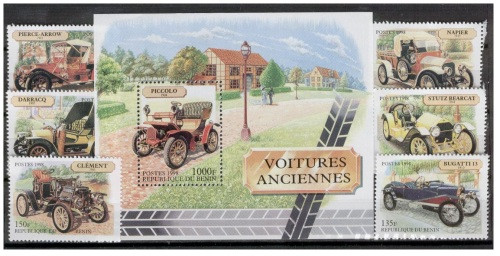 Benin - Antique Automobiles - 6 Stamp, 1 S/S Set 1101-7