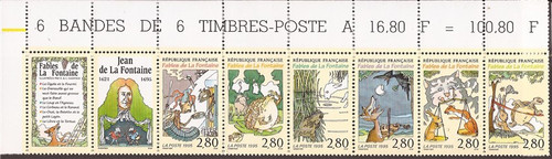France - 1995 Fables of Jean de la Fontaine - 6 Stamp Strip #2491a