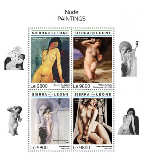 Sierra Leone - 2018 Nude Paintings - 4 Stamp Sheet - SRL18619a