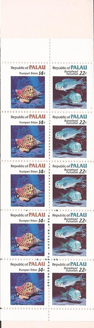Palau - 1985 22c Fish & 14c Shell - 10 Stamp Booklet - Scott #76b