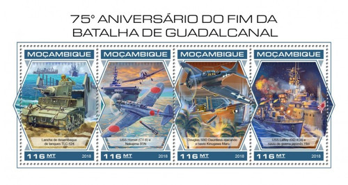 Mozambique - 2018 Guadalcanal Campaign - 4 Stamp Sheet - MOZ18424a
