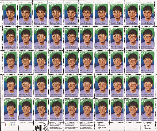 US Stamp - 1992 Writer Dorothy Parker - 50 Stamp Sheet Scott #2698