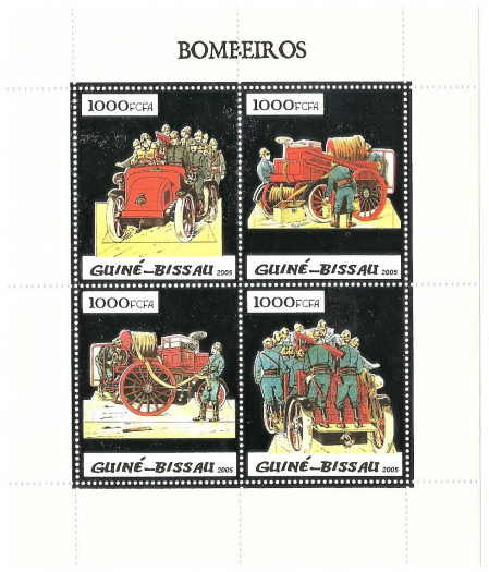 Guinea-Bissau Fire Engines Silver Foil Sheet 5p10as
