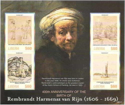 Liberia - Rembrandt Paintings on Stamps - 4 Stamp Mint Sheet LIB0612