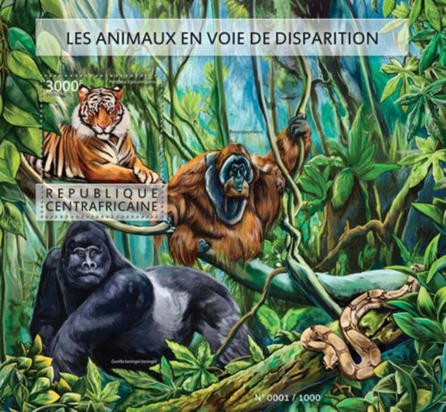 Withdrew 03-07-19-Central Africa - 2015 Endangered Animals - Souvenir Sheet - 3H-927