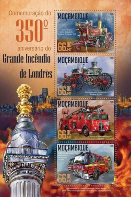 Mozambique - 2016 Great Fire of London - 4 Stamp Sheet - MOZ16209a