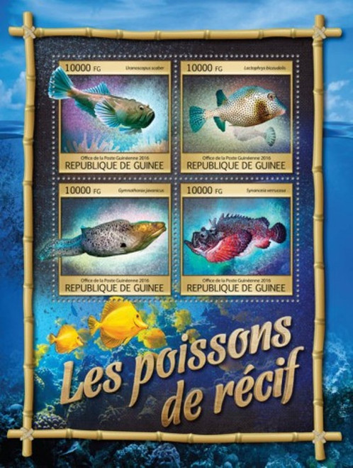 Guinea - 2016 Reef Fish on Stamps - 4 Stamp Sheet - GU16319a