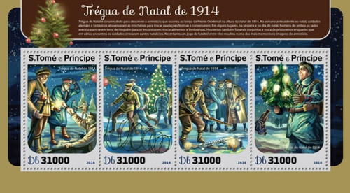 St Thomas 2016 WWI Christmas Truce 4 Stamp Sheet ST16416a