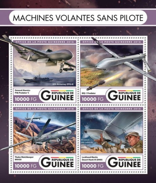 Guinea - 2016 Unmanned Flying Machines - 4 Stamp Sheet - GU16423a