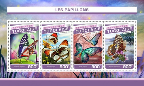 Togo - 2016 Butterflies on Stamps - 4 Stamp Sheet - TG16503a