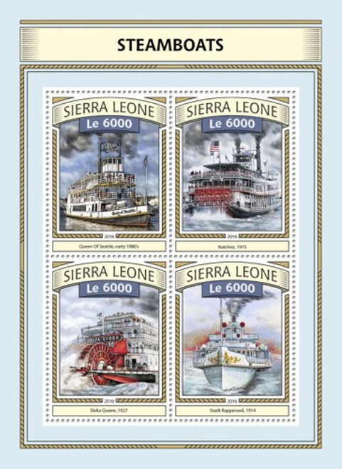 Sierra Leone - 2016 Steamboats - 4 Stamp Sheet - SRL161117a
