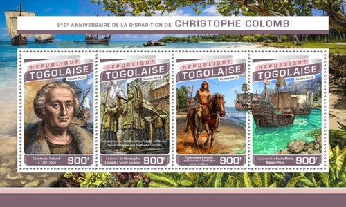 Togo - 2016 Explorer Christopher Columbus - 4 Stamp Sheet - TG16514a