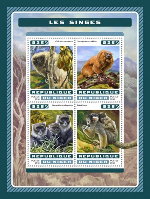 Niger - 2016 Monkeys on Stamps - 4 Stamp Sheet - NIG16616a