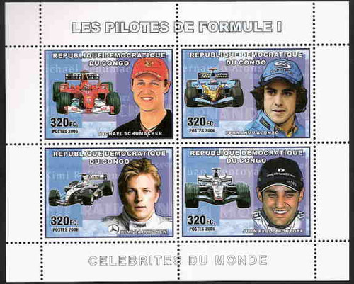 Congo - Formula One Auto Racing on Stamps - 4 Stamp Block 3A-037