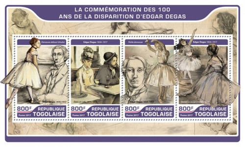 Togo - 2017 Artist Edgar Degas - 4 Stamp Sheet - TG17217a