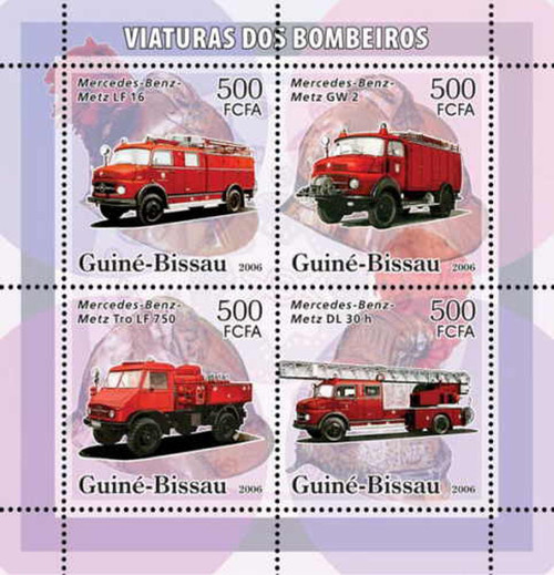 Guinea-Bissau - 2006 - Mercedes Fire Engines - 4 Stamp Sheet - GB6108a