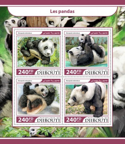 Djibouti - 2017 Pandas on Stamps - 4 Stamp Sheet - DJB17307a