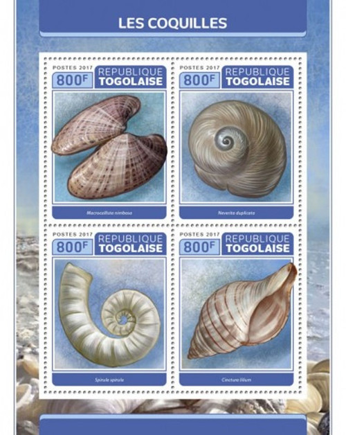 Togo - 2017 Shells on Stamps - 4 Stamp Sheet - TG17301a