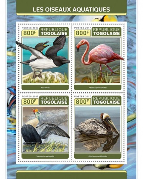 Togo - 2017 Water Birds on Stamps - 4 Stamp Sheet - TG17307a