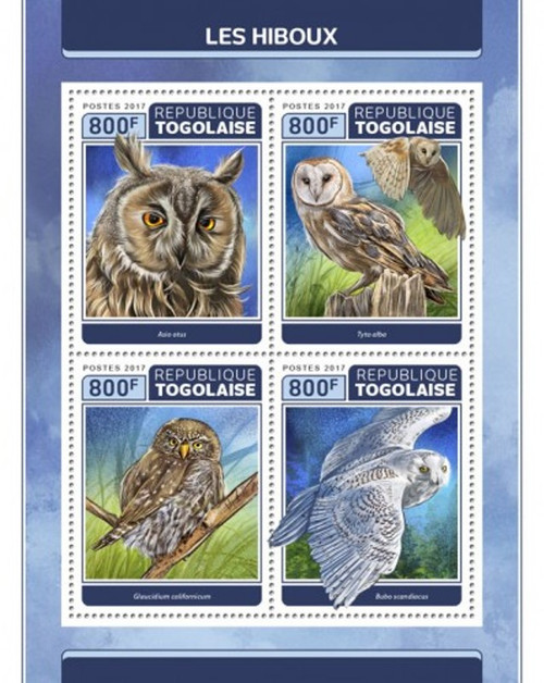 Togo - 2017 Owls on Stamps - 4 Stamp Sheet - TG17308a