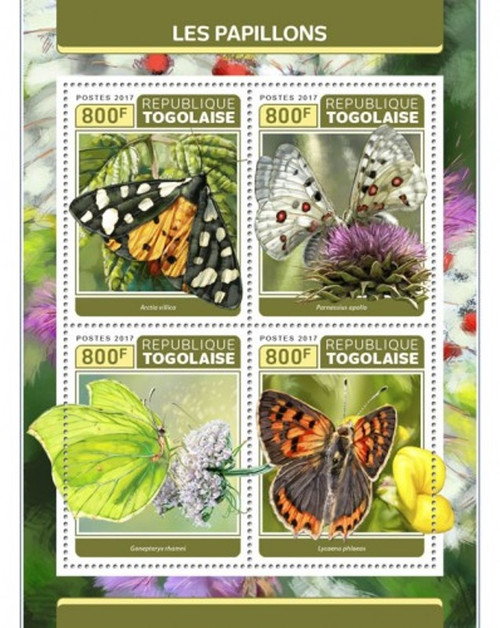 Togo - 2017 Butterflies on Stamps - 4 Stamp Sheet - TG17309a