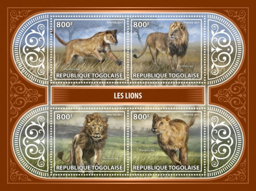 Togo - 2017 Lions on Stamps - 4 Stamp Sheet - TG17419a