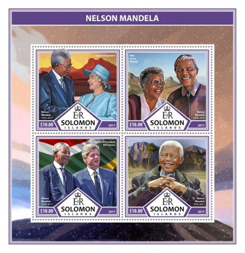 Solomon Islands - 2017 Nelson Mandela - 4 Stamp Sheet - SLM17322a