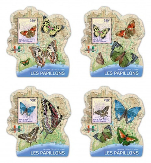 Ivory Coast - 2017 Butterflies - 4 Delux Souvenir Sheets - IC14104d Ivory Coast - 2017 Butterflies - 4 Delux Souvenir Sheets - IC14104d