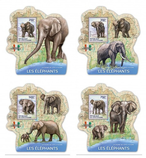 Ivory Coast - 2017 Elephants - 4 Delux Souvenir Sheets - IC14108d Ivory Coast - 2017 Elephants - 4 Delux Souvenir Sheets - IC14108d