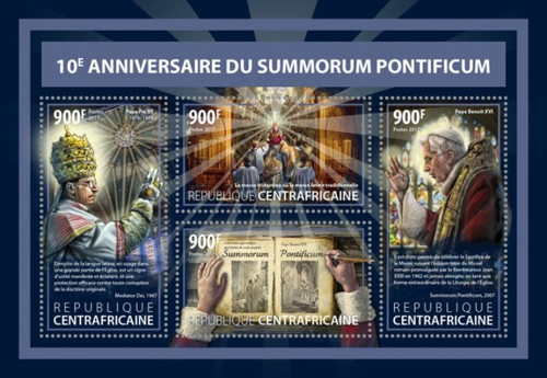 Central Africa - 2017 Summorum Pontificum - 4 Stamp Sheet - CA17615a Central Africa - 2017 Summorum Pontificum - 4 Stamp Sheet - CA17615a