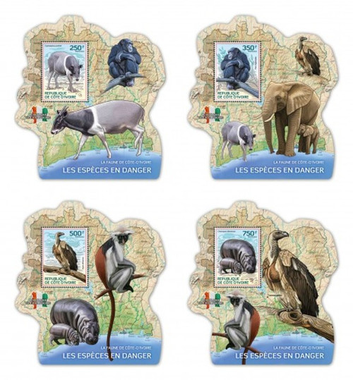 Ivory Coast - 2017 Endangered Species - Set of 4 Sheets - IC14109 Ivory Coast - 2017 Endangered Species - Set of 4 Sheets - IC14109